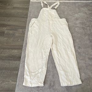 Aerie twill utility overalls cream linen size XL